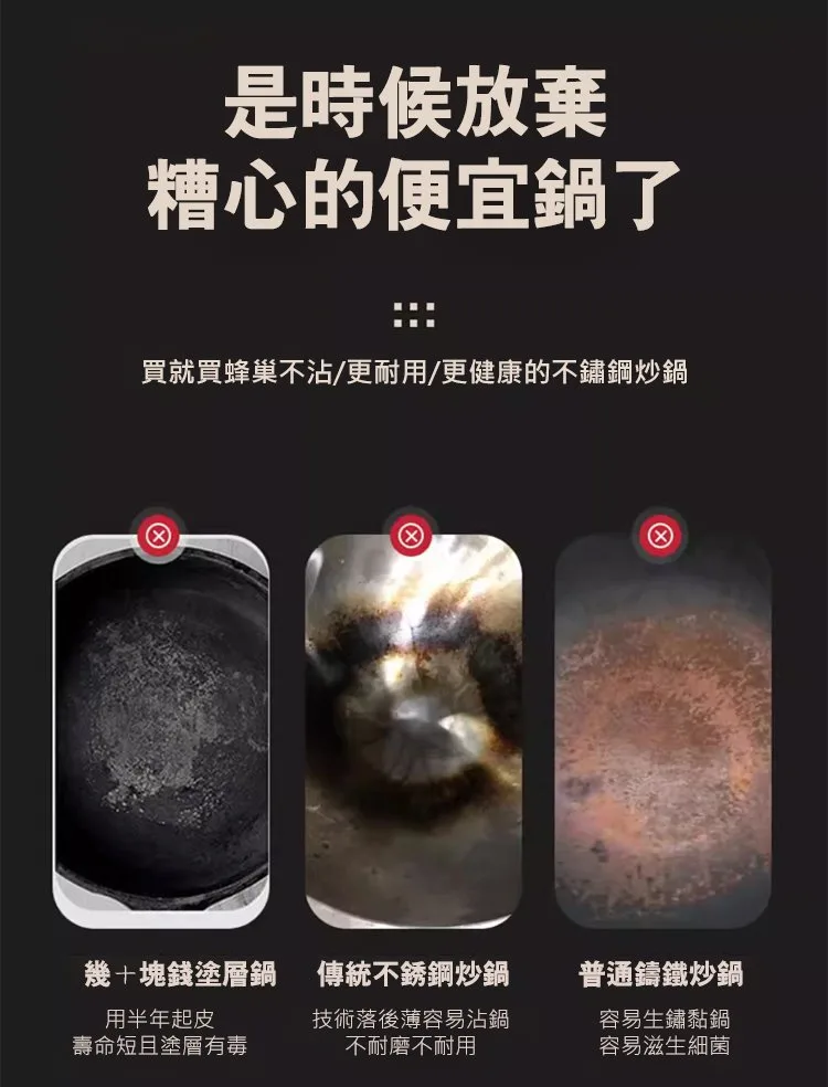 套餐: 【30公分1-3人份316不銹鋼雙面屏蜂窩無塗層不沾鍋(附鍋蓋)】1入NT$1480 - 2